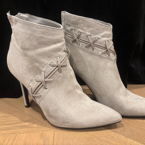GUESS Taupe Suede Lace-Up Ankle Booties - Picture 1 of 4